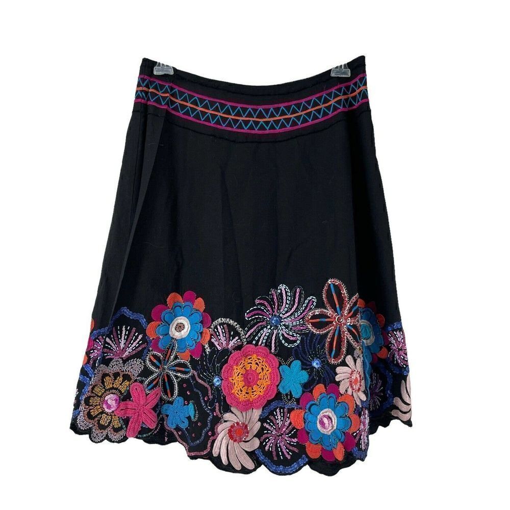Bohemian Crochet Beaded Embroidered A Line Skirt Size 10 Vanity Collection Black